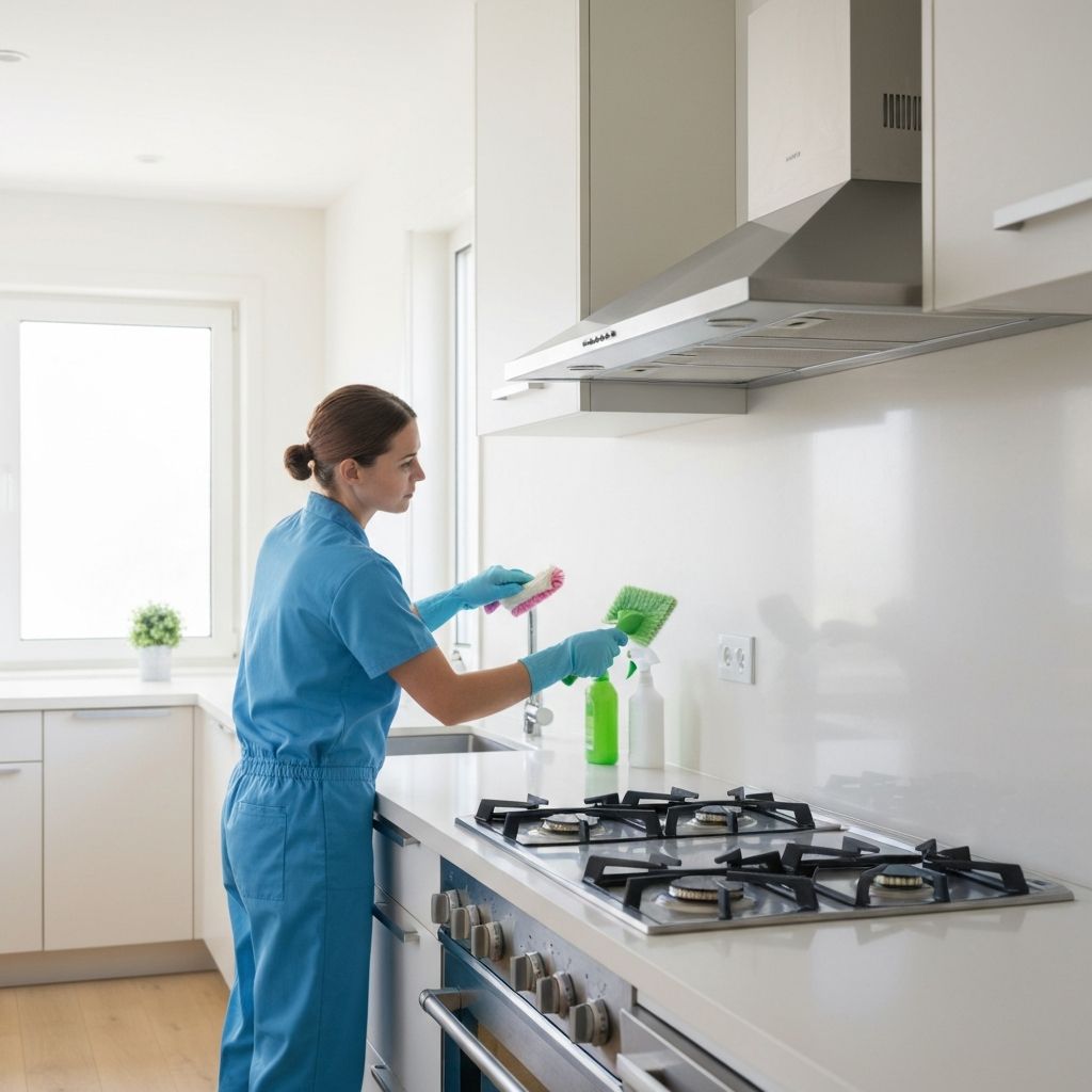 방문 후 주방 청소 전문 작업 모습