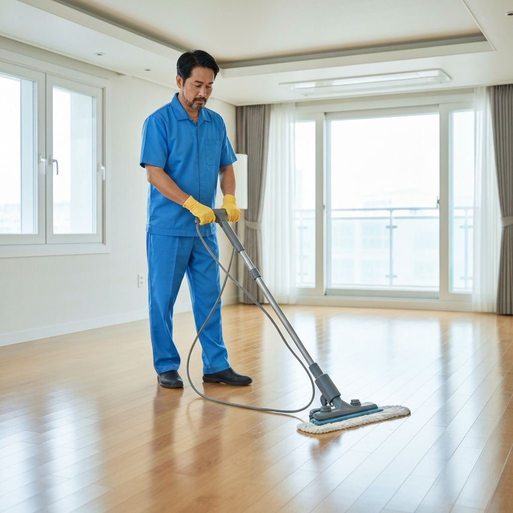 바닥 왁싱 작업 모습