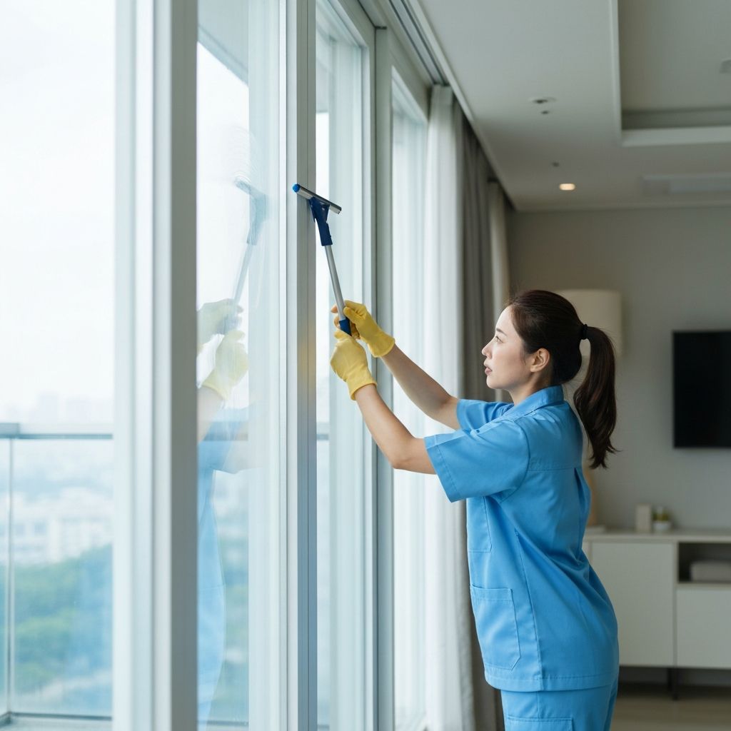 창문 청소 작업 모습